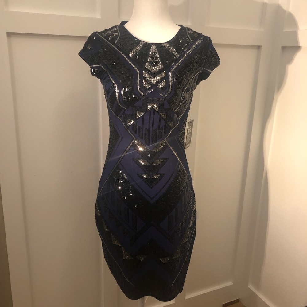 NWT Express Navy Fitted Sequin Dress